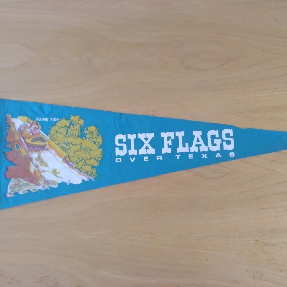 Vintage Six Flags Over Texas Flume Ride Pennant Flag